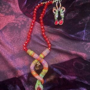 BLINGED OUT snake necklace and matching earrings